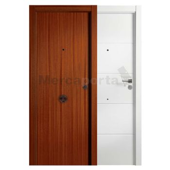 PUERTA BLINDADA COMBINADA LISA SAPELLY/4 RANURAS BLANCA